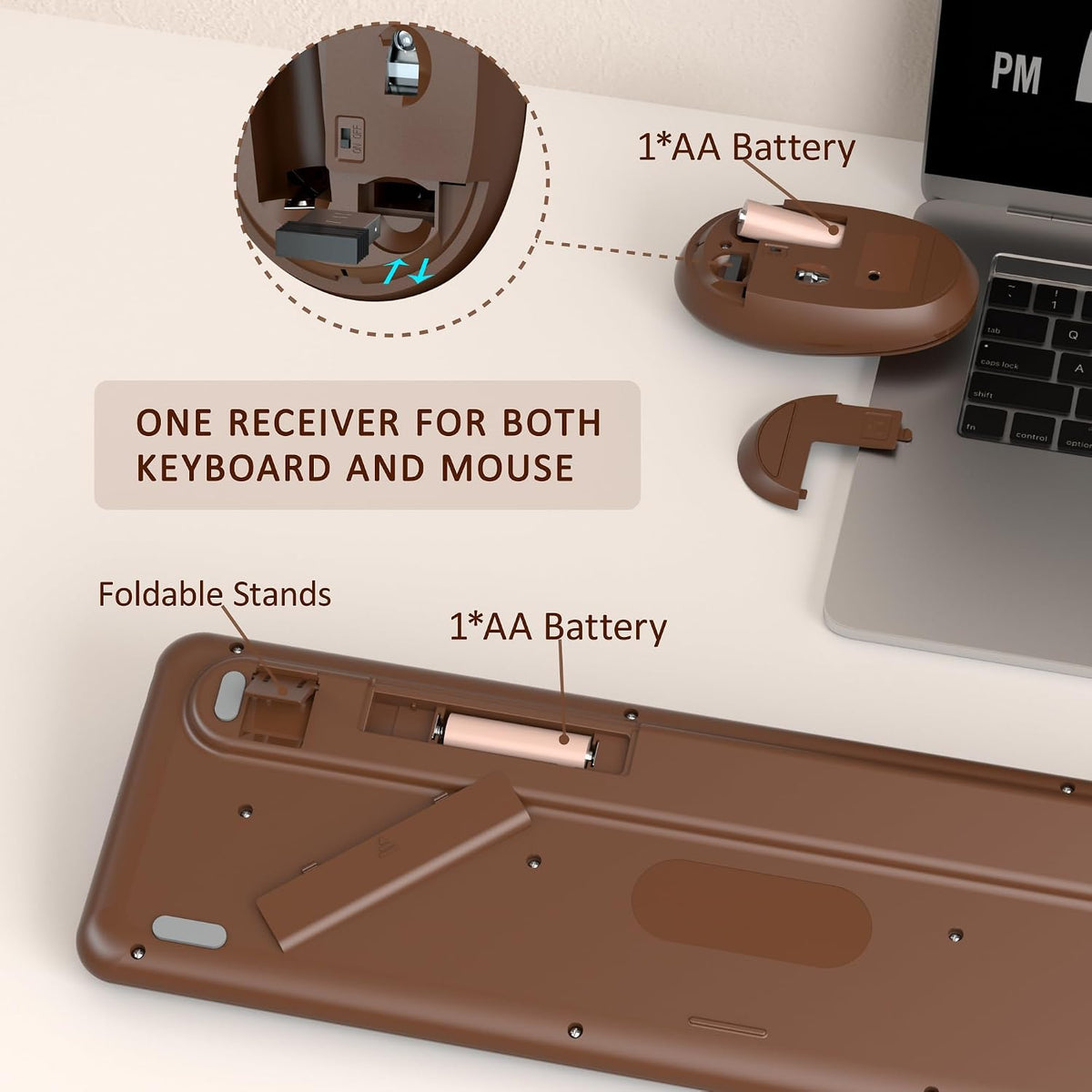 Colorful Wireless Keyboard and Mouse Combo (Brown Colorful)