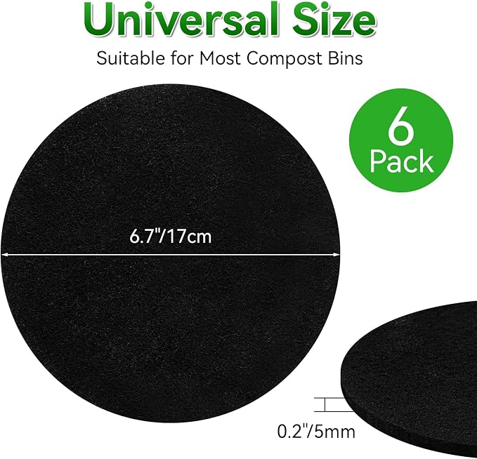 12 Pack Charcoal Filters for Compost Bucket, 6.7 Inch Compost Filters for