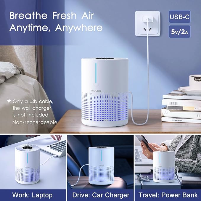 Air Purifiers for Bedroom Home 430 Sq.Ft, MOOKA H13 HEPA Filter Small Portable