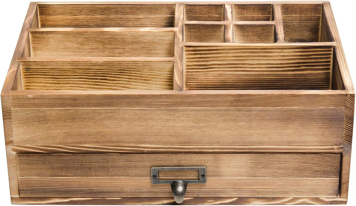 Rustic Wooden Organizer Cosmetic Storage Cabinet Makeup Display Box Office Supplies Desktop Vanity Drawers Multiple Compartments Brown Tabletop Caddy Accessary Sorter Brush Holder Home