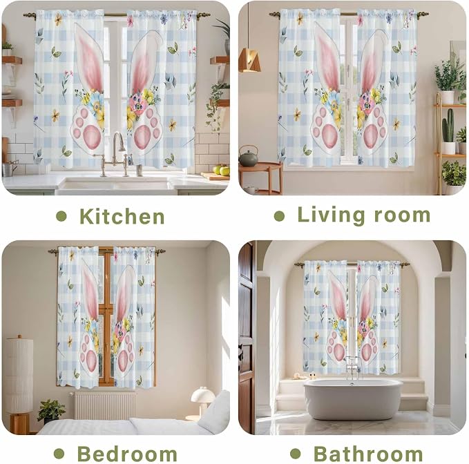 Easter Window Curtains 63 Inch Long 2 Panel Set, Rod Pocket Bedroom Curtains &