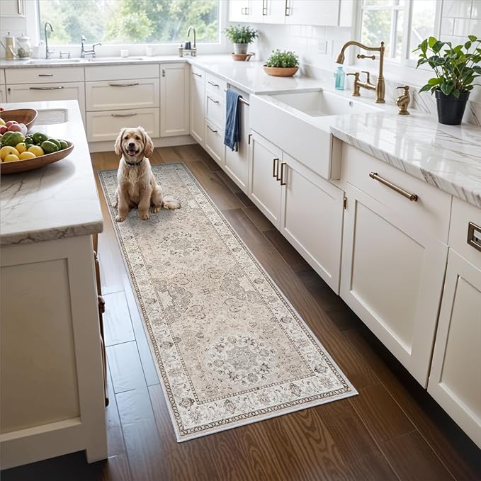 2x6 Hallway Washable Runner Rug : Vintage Soft Kitchen Laundry Runner