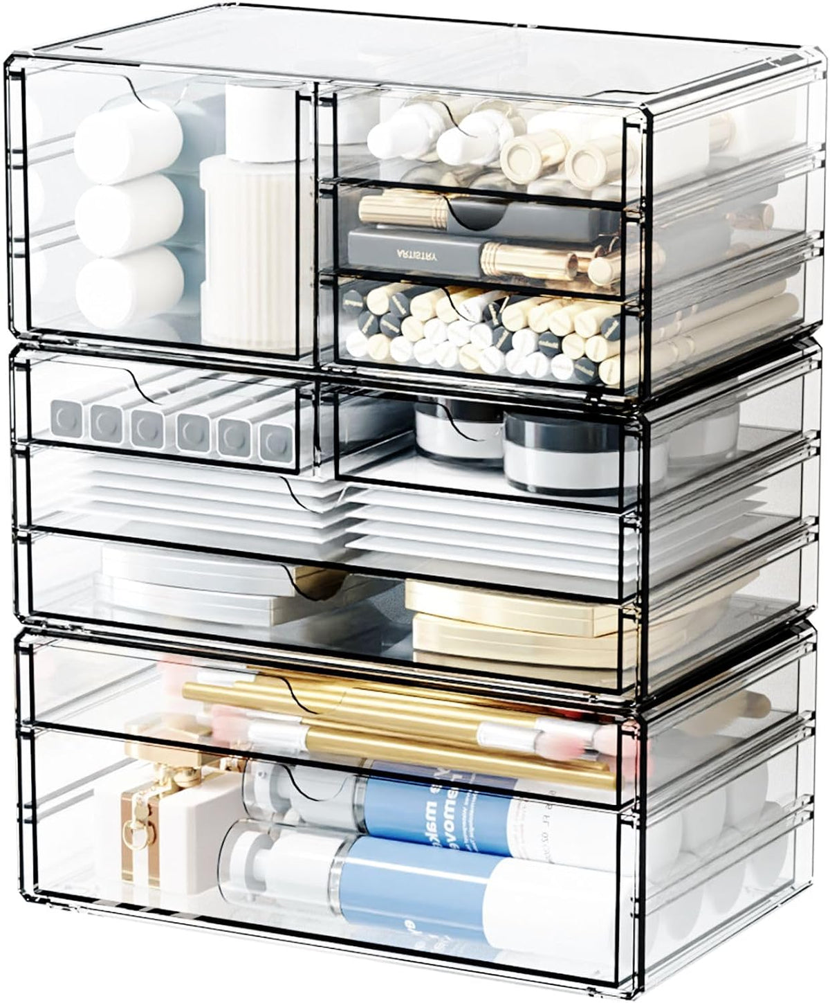 Yieach 3Pack Clear Drawer Organizers Stackable,Acrylic Storage Drawers With 10 Drawers,Multipurpose Office Supply Organizer and Makeup Organizer for Beauty,Craft,Pen,Medical,Stationary Desk Organizers