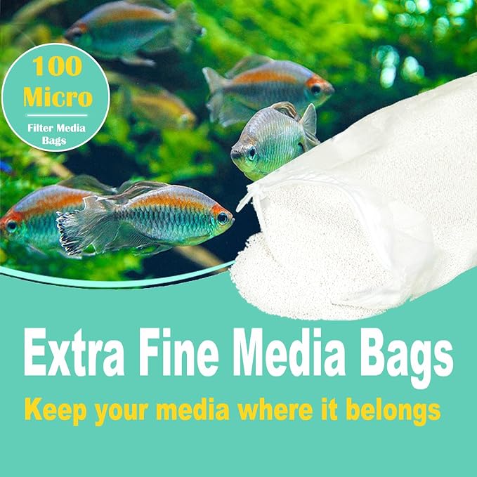AQUANEAT Aquarium Filter Media Bags 15pcs Fish Tank Extra Fine 100 Micron Mesh