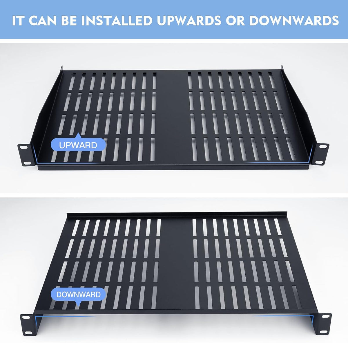 2PCS 1U Server Rack Shelf, Suitable for 19" Network Equipment Racks and Cabinets, Ventilated Cantilever Tray, Depth of 12 inches, Well-Ventilated (12")