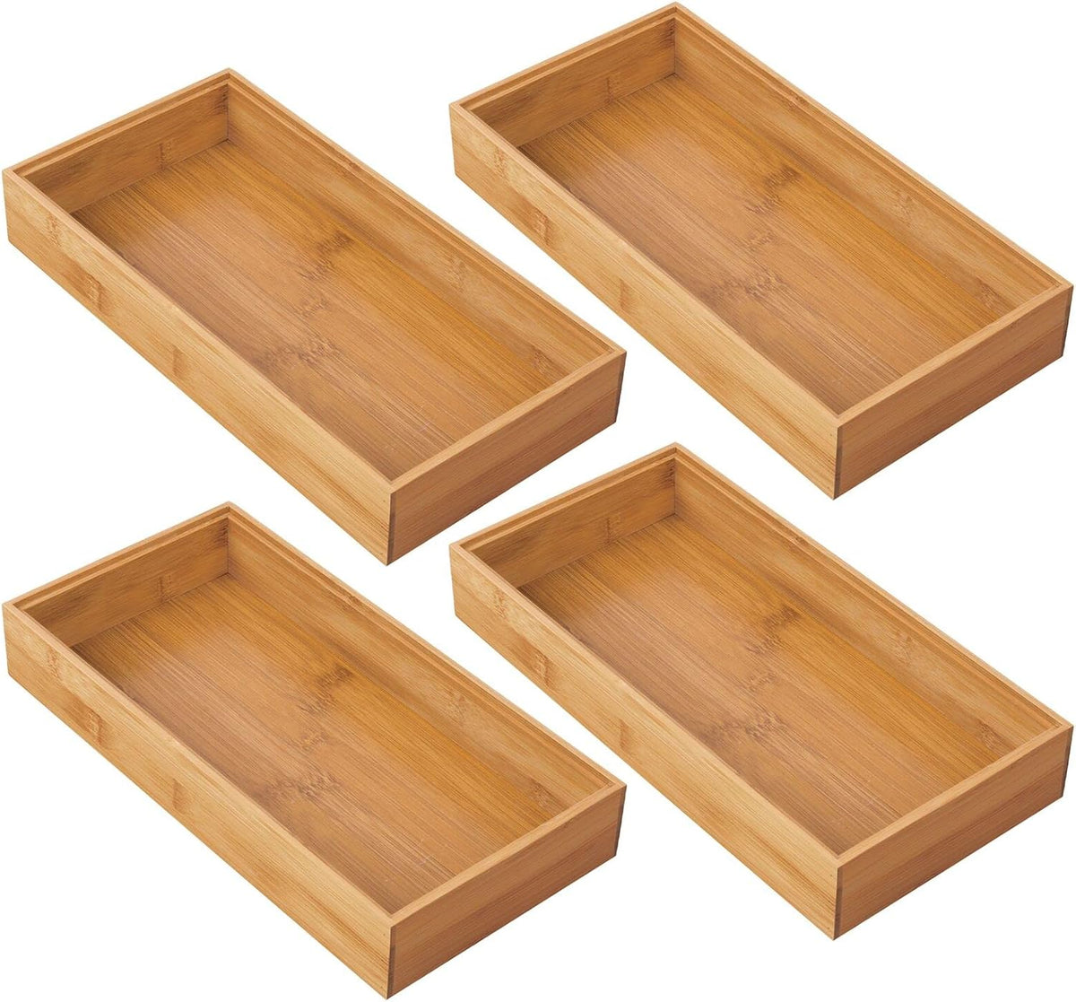 mDesign Wooden Bamboo Drawer Organizer - 12" Long Stackable Storage Box Tray for Kitchen Drawers/Cabinet - Utensil, Silverware, Spatula, and Flatware Holder - Echo Collection - 4 Pack, Natural Wood