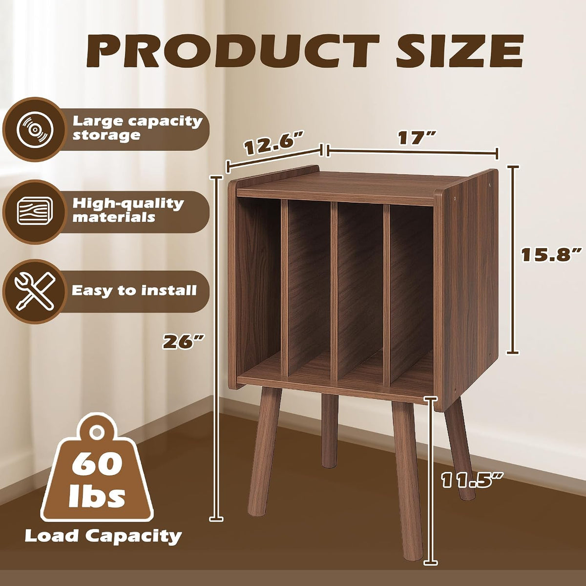 Record Player Stand, Vinyl Record Storage Table with 4 Cabinet, Mid Century Modern Turntable Stand, Organizer Vinyl Table for Bedroom Living Room, Walunt