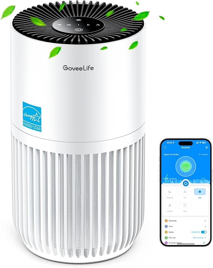 GoveeLife Mini Air Purifier for Bedroom, Smart Filter Air Purifier