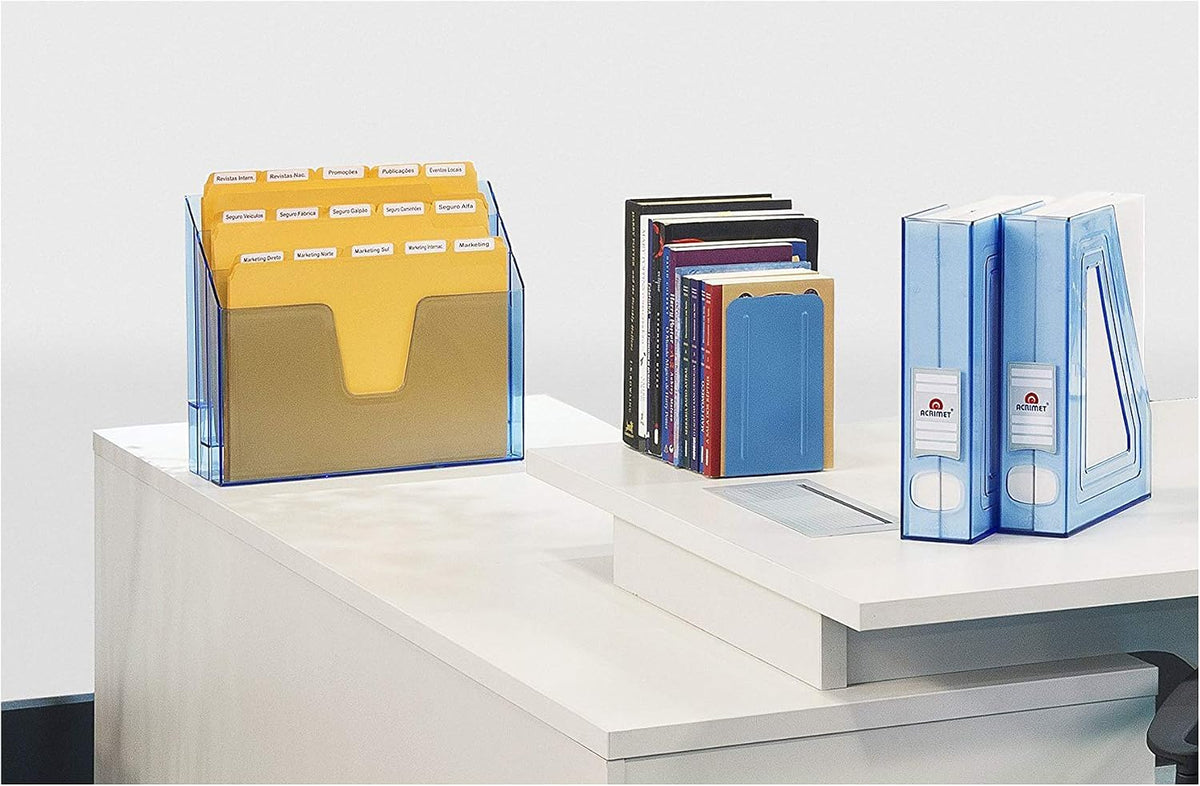 Acrimet Horizontal Triple File Folder Organizer Sorter, Letter, Clear Blue