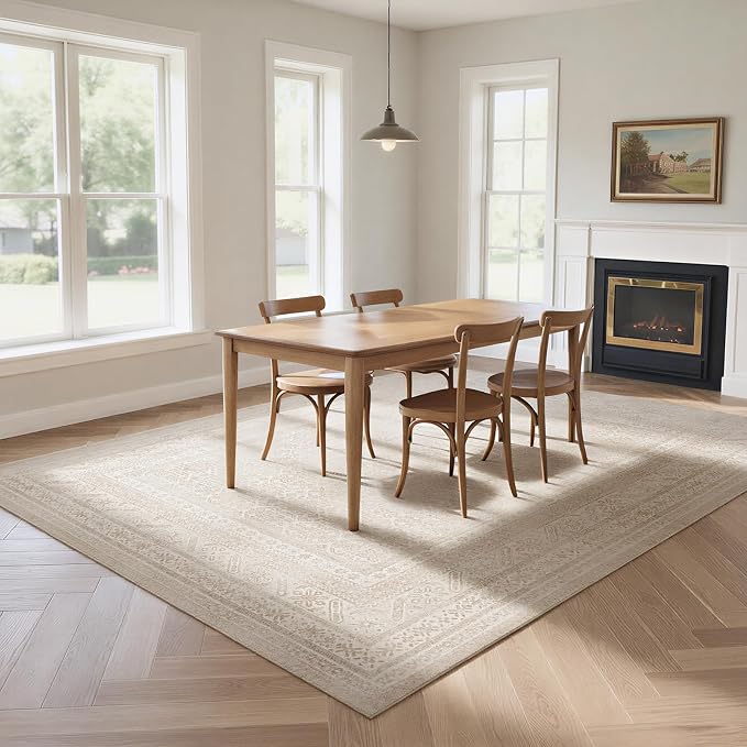 Washable Rugs 8x10 Area Rugs for Living Room- Vintage Brown Rugs for Bedroom
