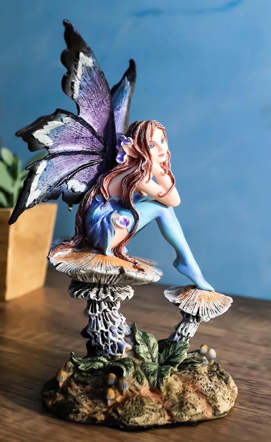 Ebros Amy Brown Forest Willow Nice Fairy Sitting On Wild Giant Mushroom Stool Statue 6" Tall Fantasy Mythical Faery Magic Watercolor Collectible Figurine