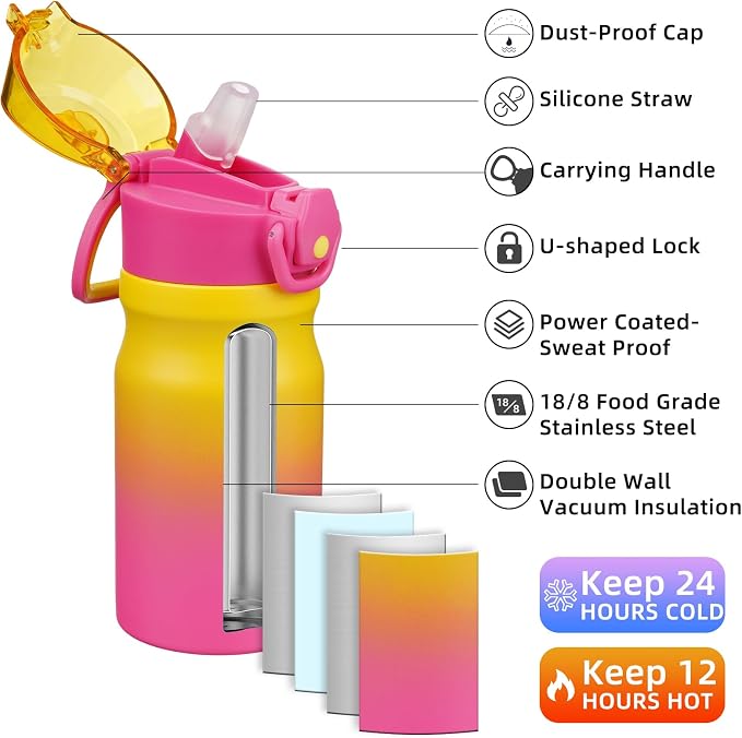 BJPKPK 14 oz Insulated Water Bottle, Stainless Steel Flask | Leak Proof Locking