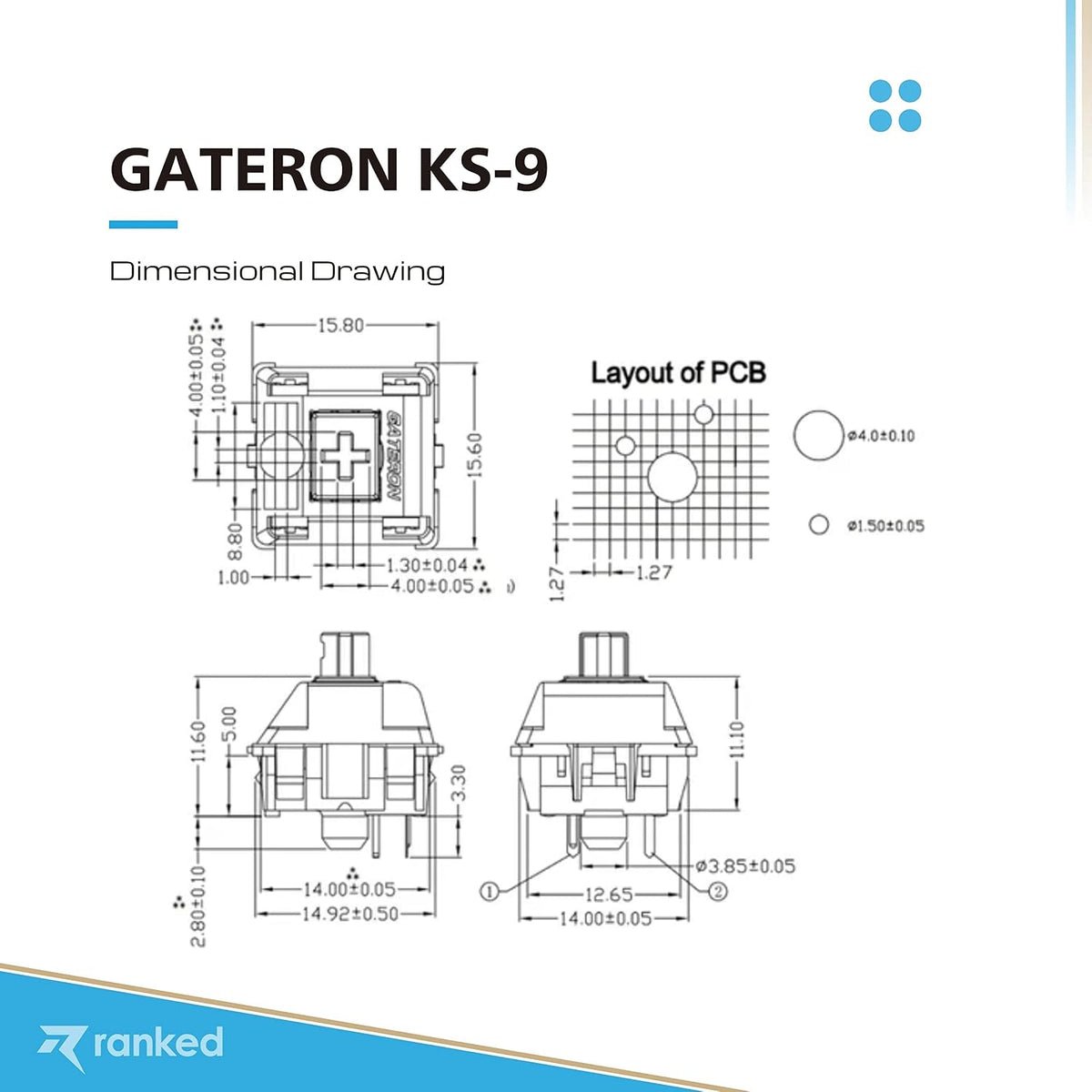 Ranked Gateron ks-9 Key Switches for Mechanical Gaming Keyboards | Plate Mounted (Gateron Silent Brown, 65 Pcs)