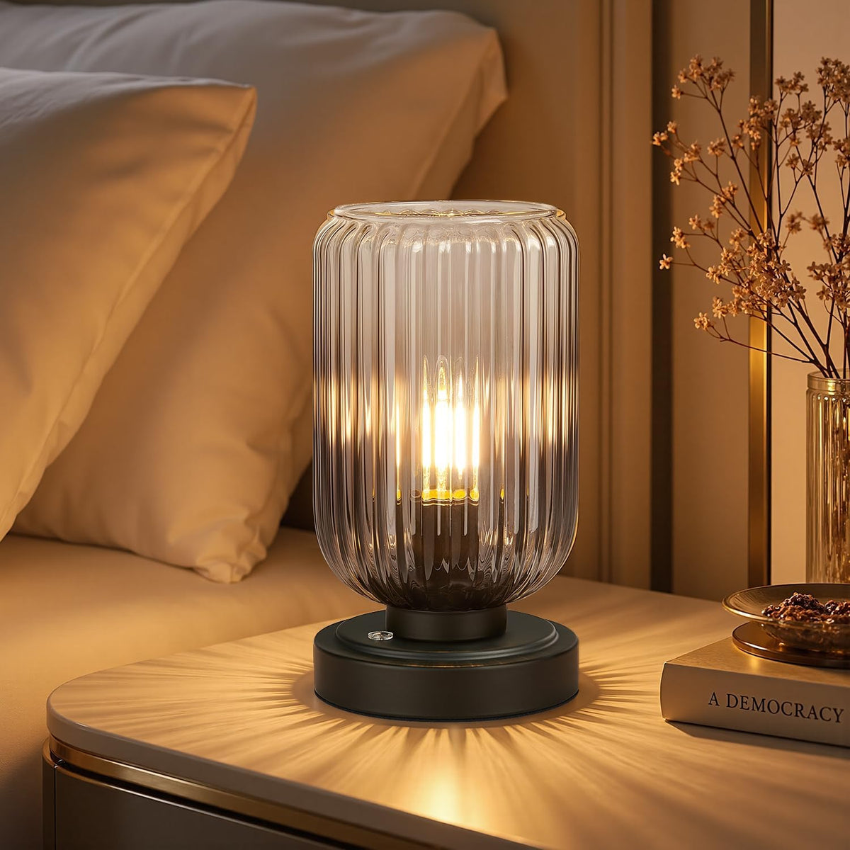 LightRound Cordless Table Lamp for Bedroom, Touch Control Stepless Dimmable