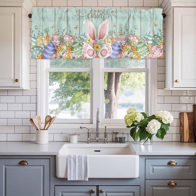 Easter Curtain Valances for Windows, Kitchen Valance Window Treatment, Spring