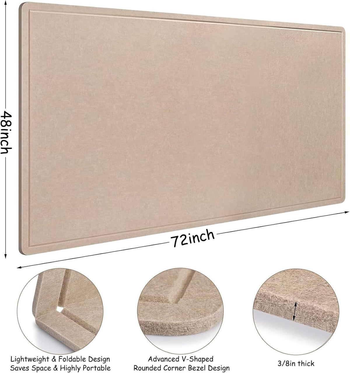 Large Bulletin Board - 72 x 48 Inches, Large Felt Board Decorative Pin Board for Wall, Foldable Photo Board, Lightweight Durable Pin Board for Home, Office, School, Classroom, Kitchen (Dark Camel)