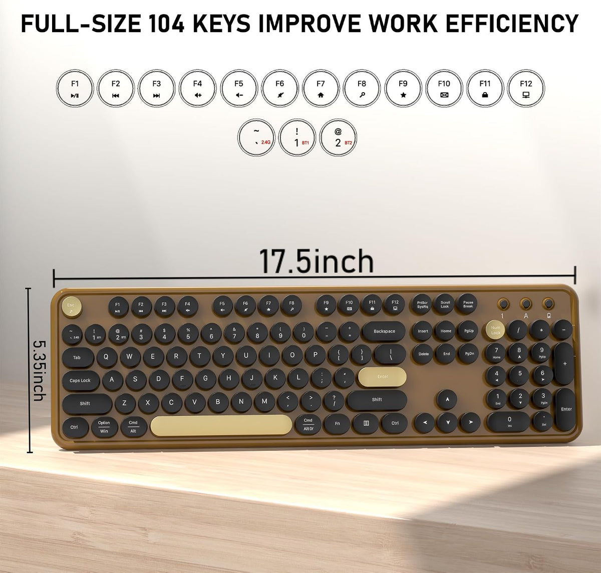 Colorful Wireless Bluetooth Keyboard (Black-Brown)