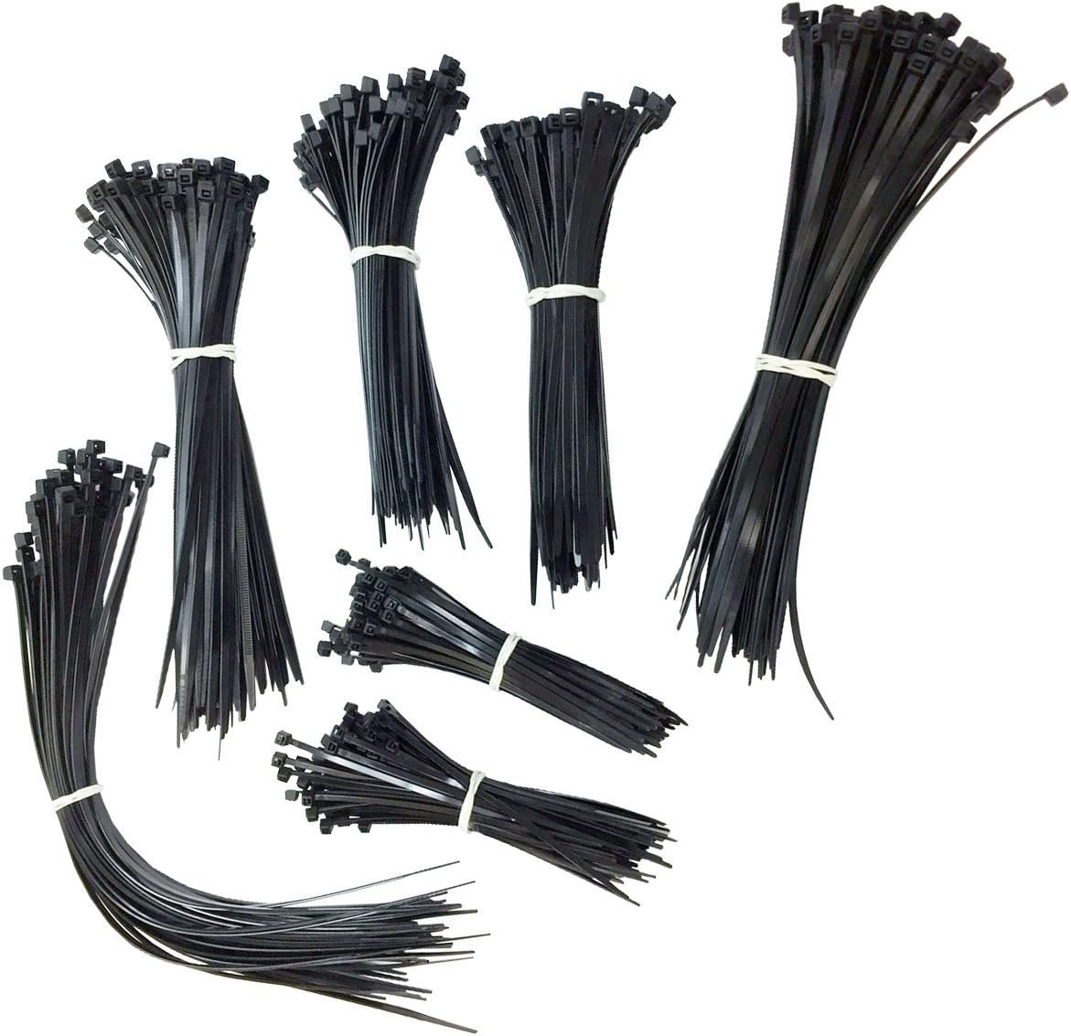 Electriduct Nylon Cable Tie Kit - 1950 Zip Ties - Assorted Lengths 4", 6", 8", 11" - Black