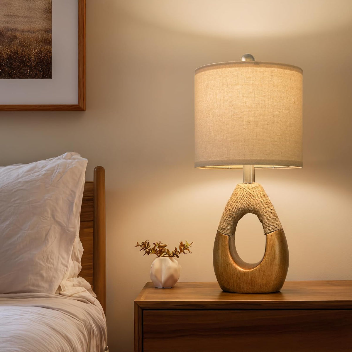 OYEARS 19" Table Lamps Set of 2, Boho Lamps for Living Room, Rustic Bedside Lamps for Bedroom, Farmhouse Rattan Table Lamp, Small Space Nightstand Lamp for Home Office (Bulb Not Included, Gold)