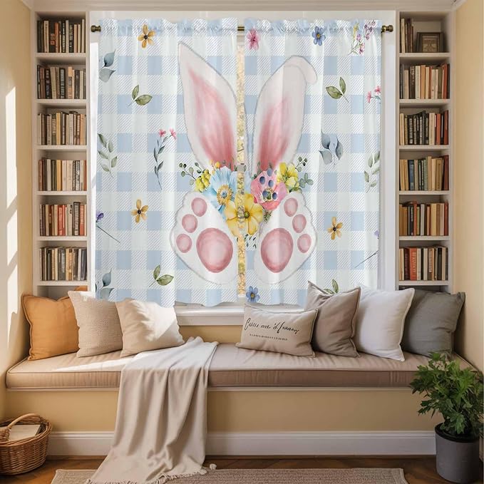 Easter Window Curtains 63 Inch Long 2 Panel Set, Rod Pocket Bedroom Curtains &