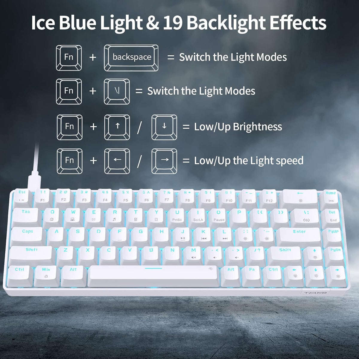 DIERYA T68SE 60% Gaming Mechanical Keyboard,Ultra Compact Mini 68 Key with Red Switches Wired Keyboard,Anti-Ghosting Keys, for Windows Laptops and PC Gamers,White