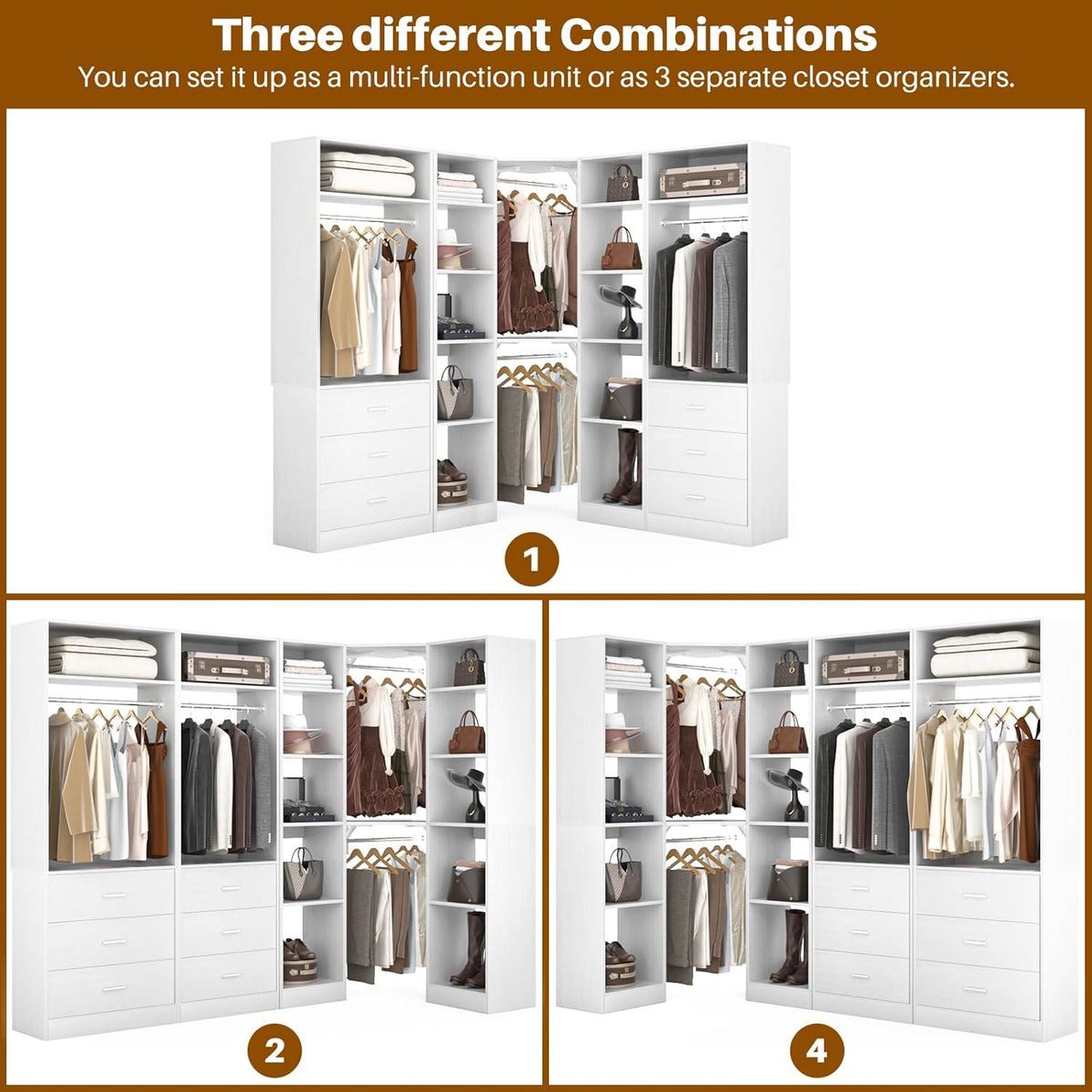 Besiost Corner Closet System with 6 Drawers, Corner Closet Organizer System