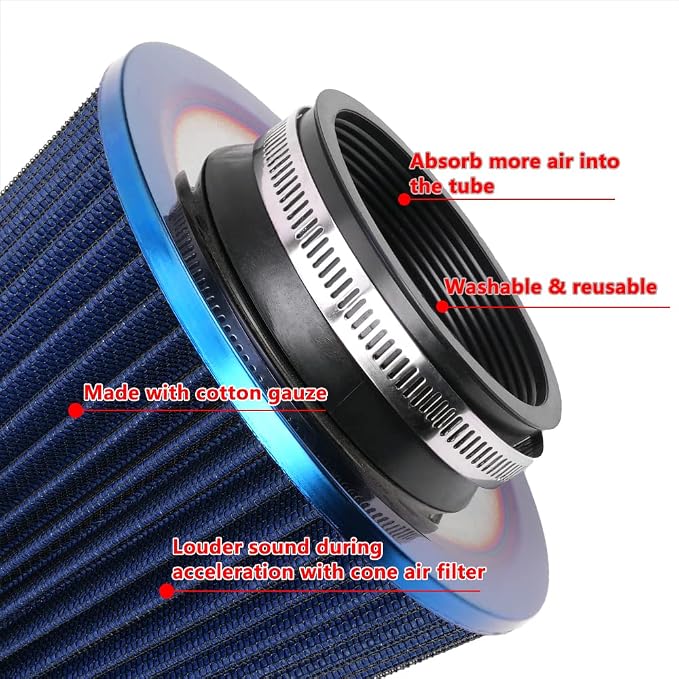 Cold Air Intake Filter, High Performance, Washable Filter, Clamp-On Replacement