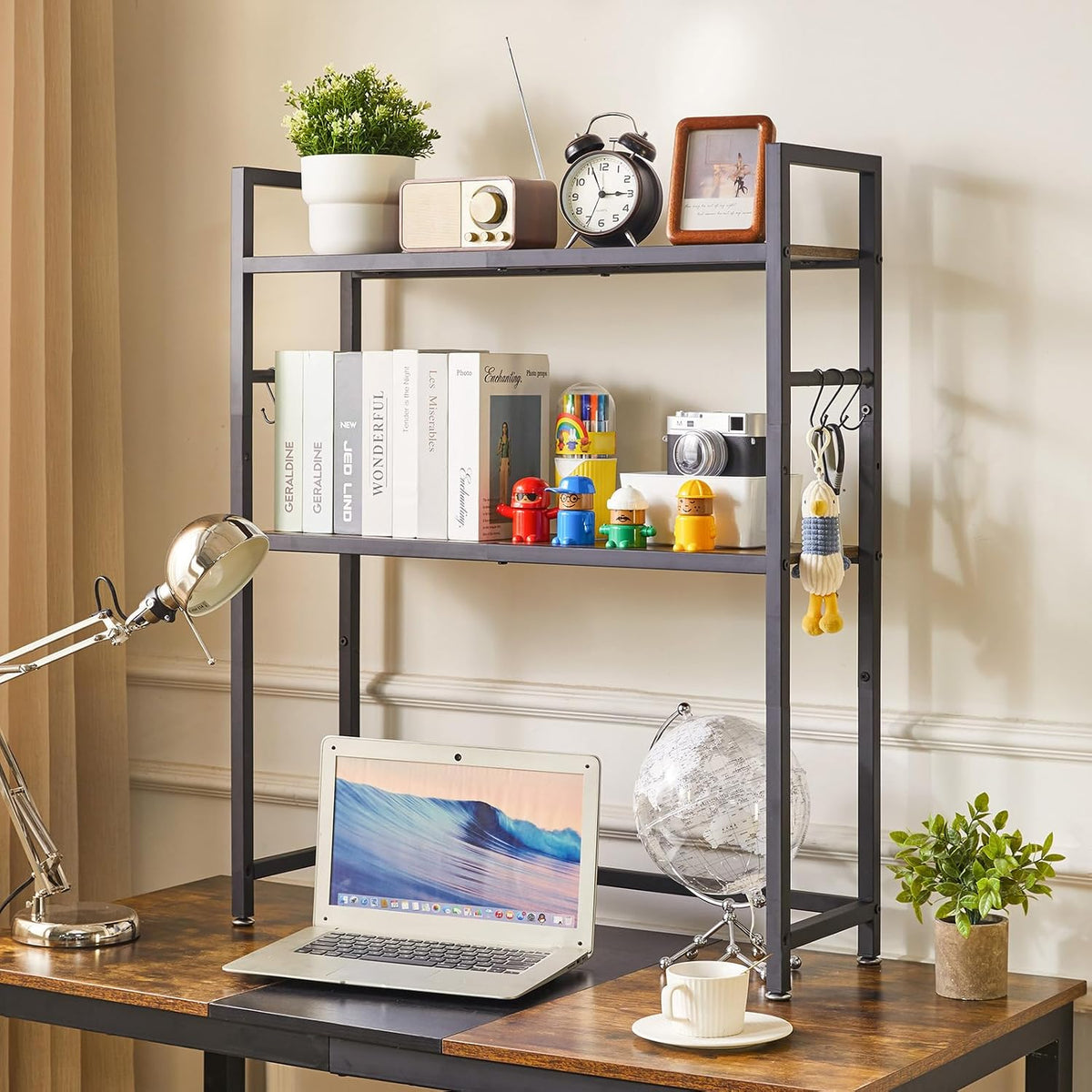 IBUYKE Office Desktop Shelf Organizer Computer Storage Rack Adjustable Desk Bookshelf Display Shelf for Office Home Dormitory,Brown UTMZ004H
