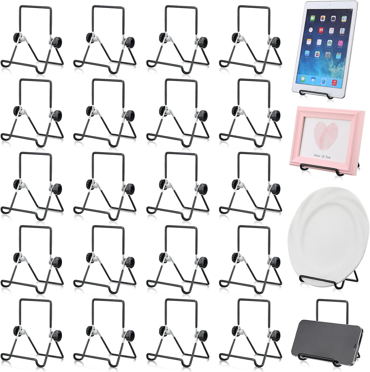 Kenning 24 Pack Book Display Stand, Foldable Metal Plate Easel, Black