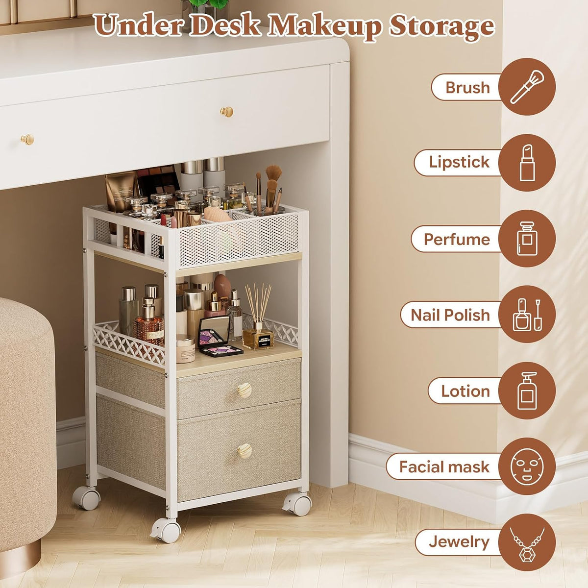 Plaviya Makeup Organizer Cart Under Desk Storage for Perfume Nail Skin Care