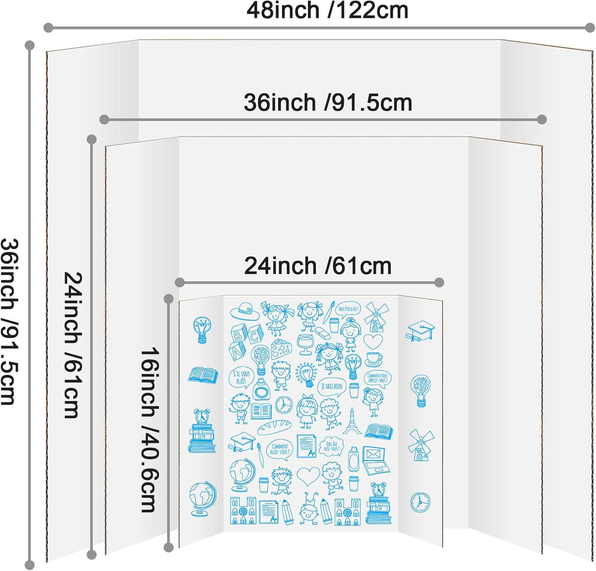 IKAYAS 6 Pack Trifold Poster Board 24" X 36" White Science Display Board