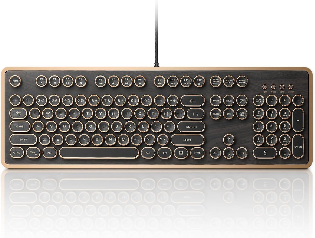 GLENCREAG RK104 Retro Mechanical Keyboard, Wired 104 Keys Typewriter Style with Wood Grain, QMK/VIA Programmable, Green Linear Switches, N-Key Rollover, for Mac & Windows