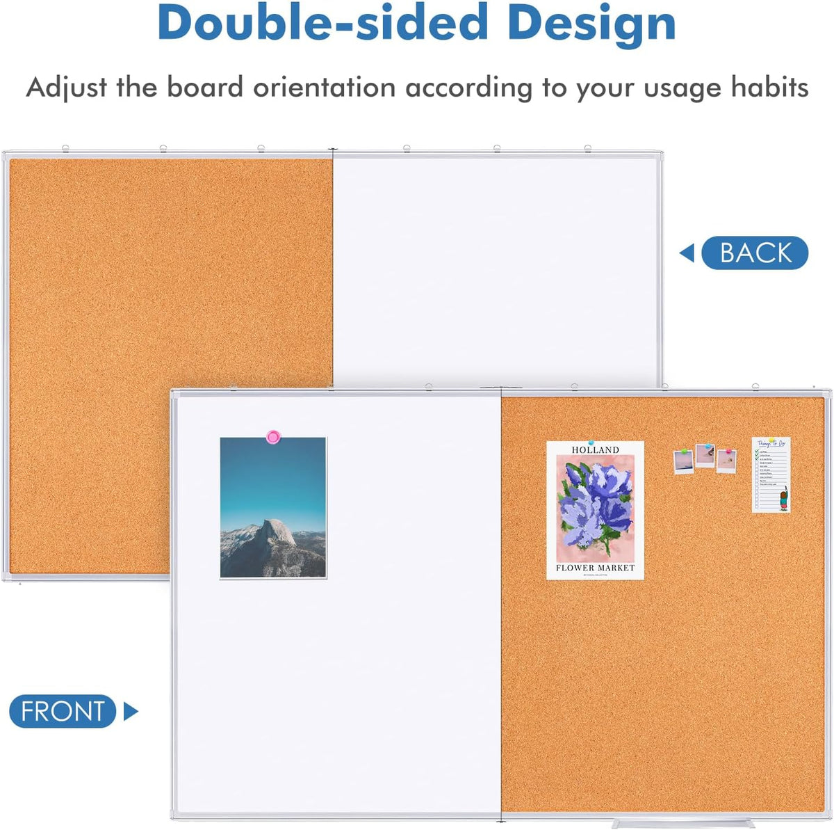 Magnetic White & Cork Board Combo 48" x 36" Aluminum Frame