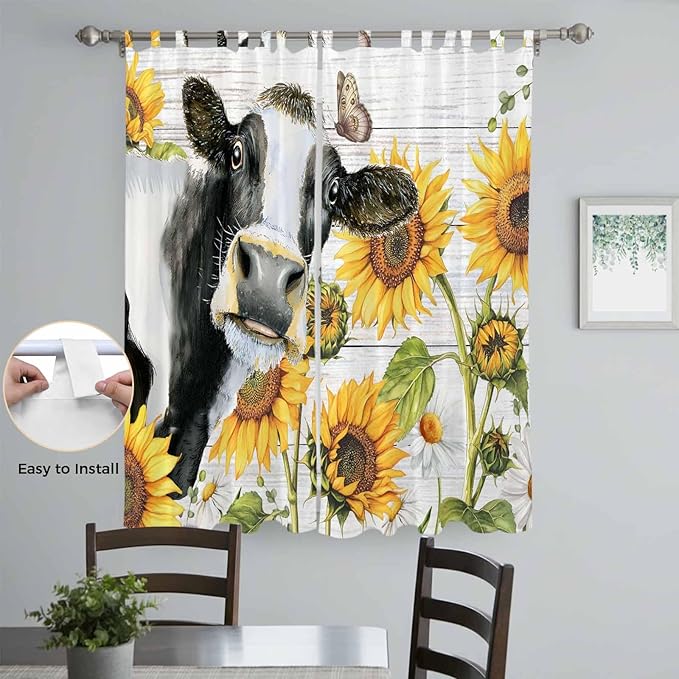 Retro Farmhouse Floral Living Room Curtains 96 Inch Length, Window Curtains Tab