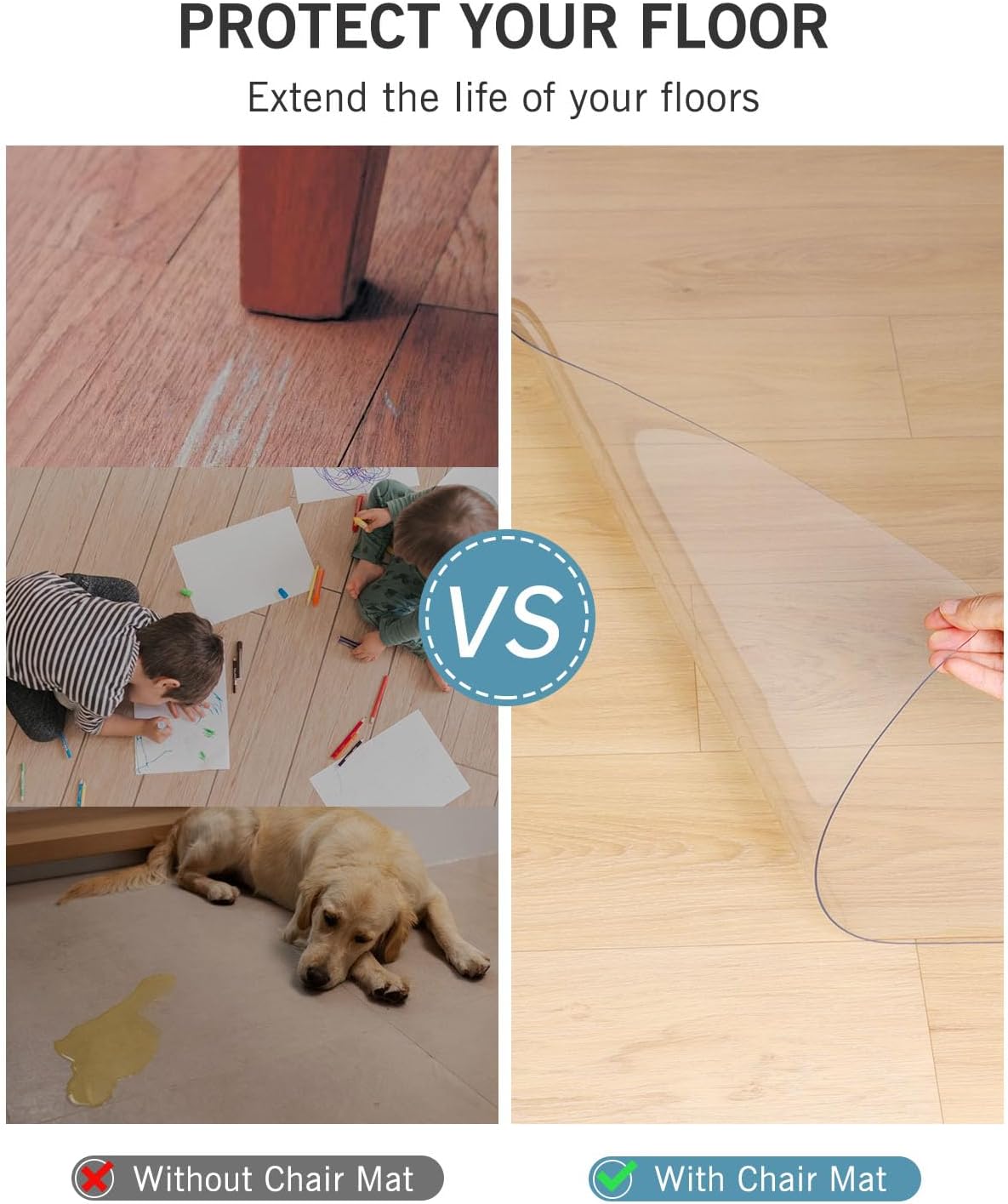 Area Mat for Hard Floor, 6'×9' Transparent PVC Area Rug for Home