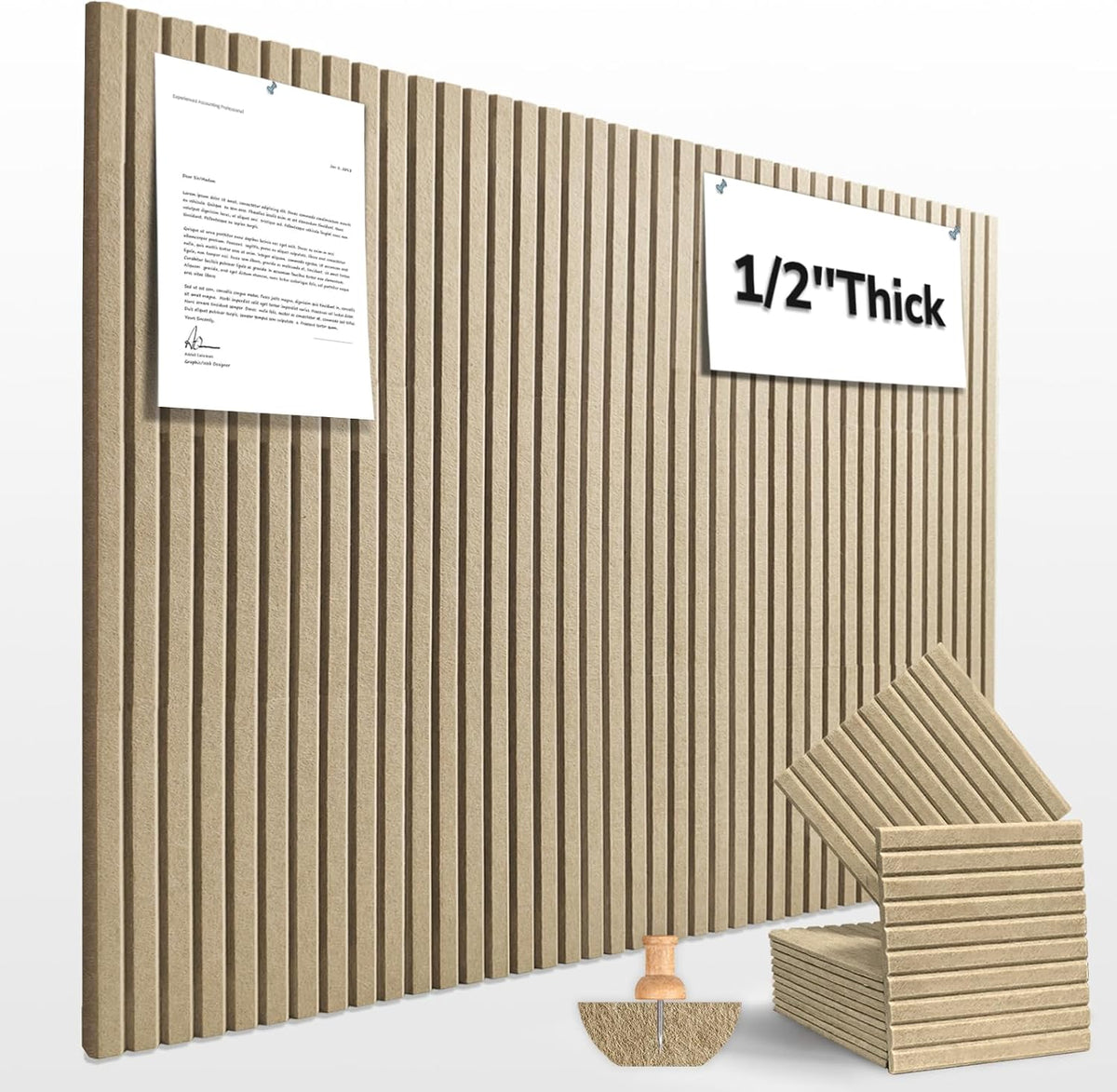 48" x 36" Large Felt Bulletin Board 1/2" Thick, Tan