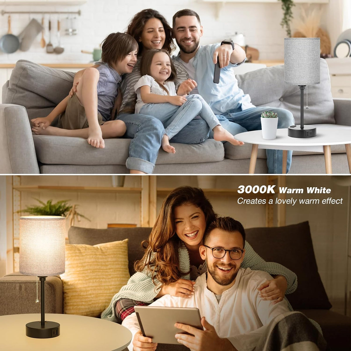 Small Bedside Table Lamp for Bedroom - Desk Lamp with USB Ports for Dorm