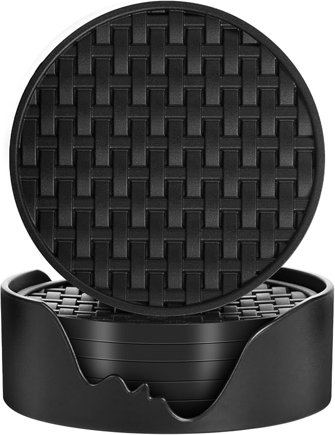 4 Inch Black Silicone Drink Coaster Set of 6, Heat-Resistant Non-Slip Mats |