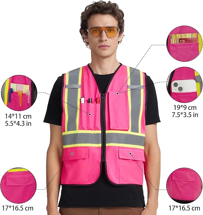 A-KSAFETY High Visibility Safety Vest for Men Women with Pockets and Zipper