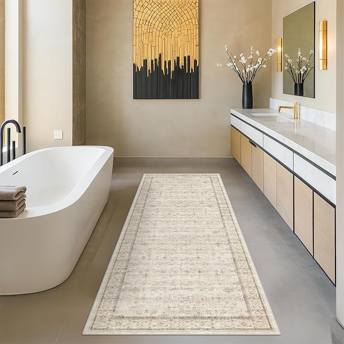 Beige Boho Bathroom Rug 2x7