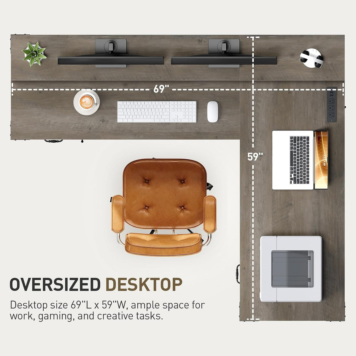 RALGEND Farmhouse 69" L Shaped Office Desk with Drawers and Storage Cabinet