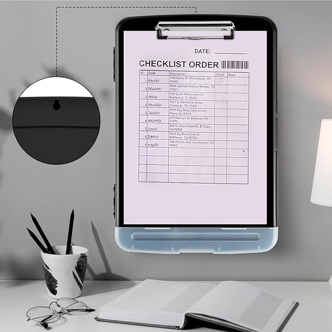 Clipboard with Storage,Heavy Duty Plastic Storage Clipboard with Low Profile Clip,Teacher Must Haves,Office Supplies,Black Cat Eyes