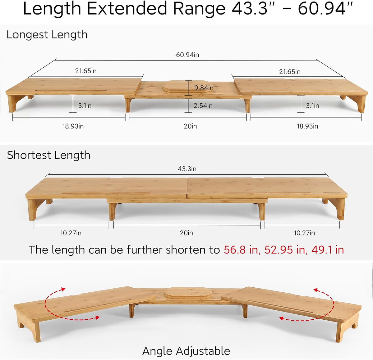 Nnewvante Monitor Stand Riser 60 inch Bamboo Dual Monitor Stand for Desk