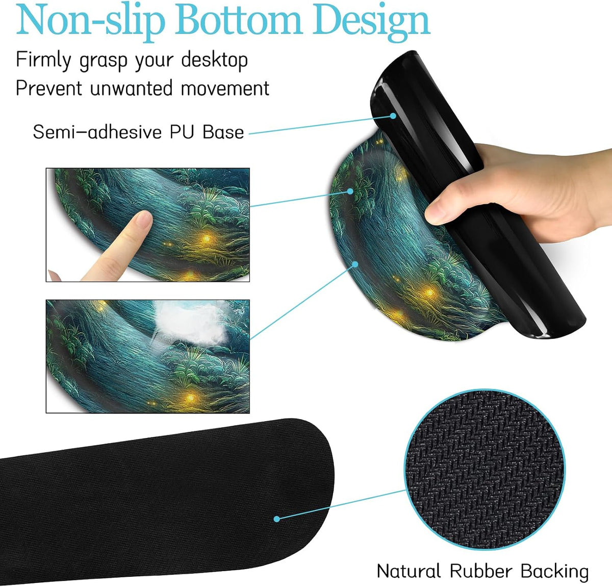 LIMKRIAN Mouse Pad with Wrist Rest, Firefly Forest Computer Desk Mat Set