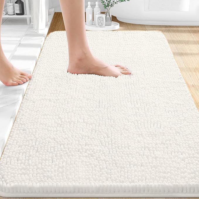 OLANLY Bathroom Rugs 32x20, Extra Soft Absorbent Chenille Bath Rugs, Rubber