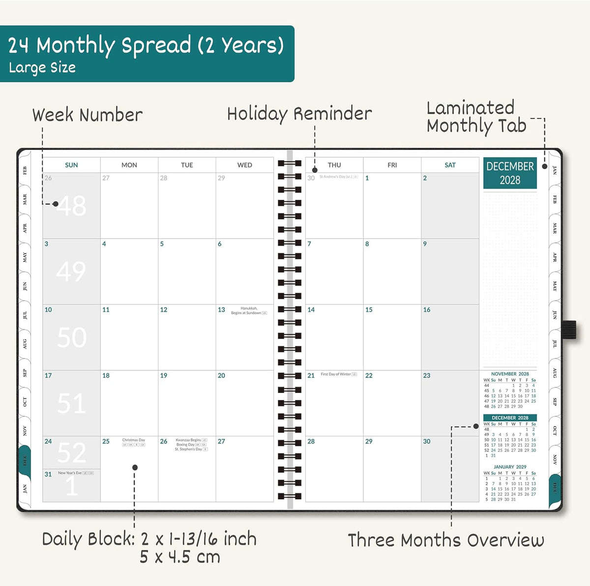 BEZEND Monthly Planner 2027-2028, 2-Year Calendar (8.5"x11") 120GSM Paper
