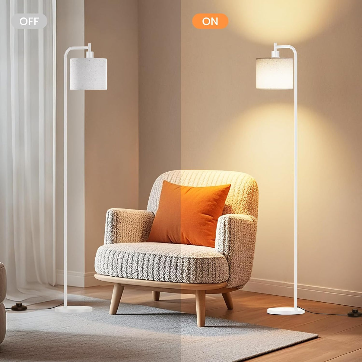 SIBRILLE Floor Lamp for Living Room, Tall Standing Lamp with Linen Shade