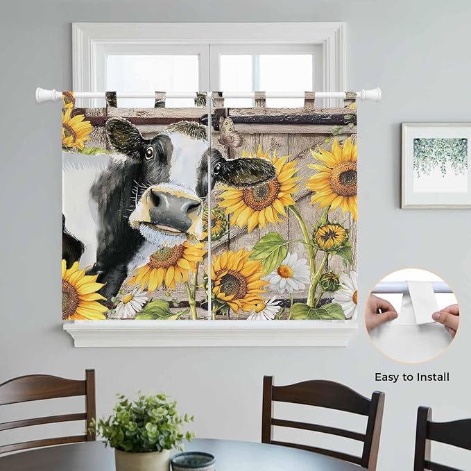 Retro Farmhouse Flower Bedroom Curtains 63 Inch Length, Window Curtains Tab Top