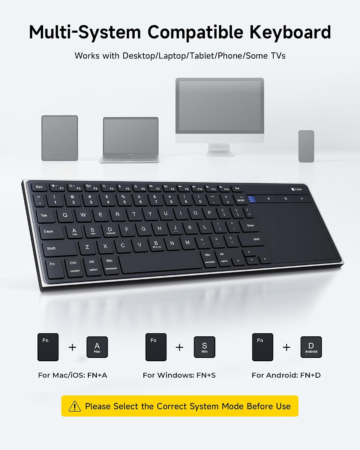 CZUR K5S Bluetooth Keyboard with Touchpad, Wireless & Wired Keyboard