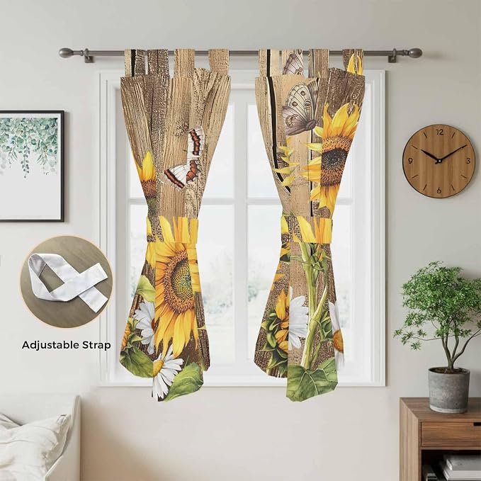 Farmhouse Sunflowers Living Room Curtains 84 Inch Length, Window Curtains Tab